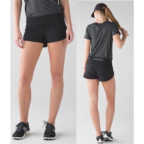 Lululemon Low Rise Run Speed Short Block-It Pocket Black Women's Size 10 - Picture 1 of 8